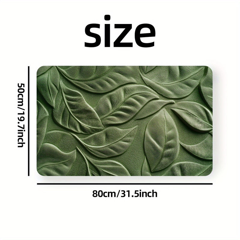 Mata Łazienkowa z Diatomitowej Ziemi z Zielonym Wzorem Liści – Absorbująca i Szybkoschnąca