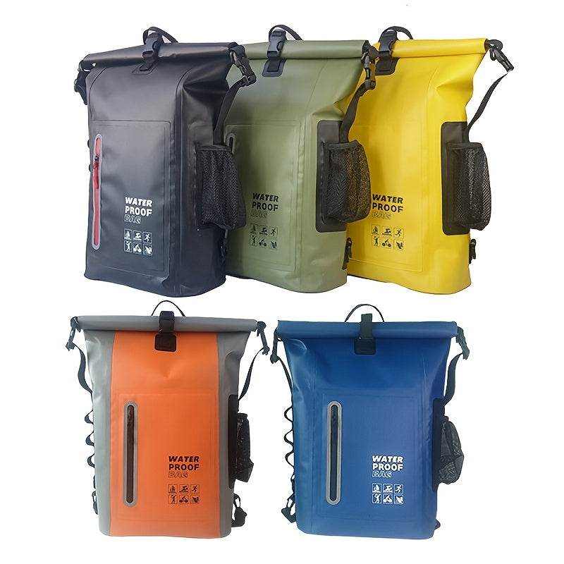 Wodoodporny plecak 25L z rolką, z wieloma kieszeniami, solidnym zapięciem klamrowym i siatkową kieszenią boczną