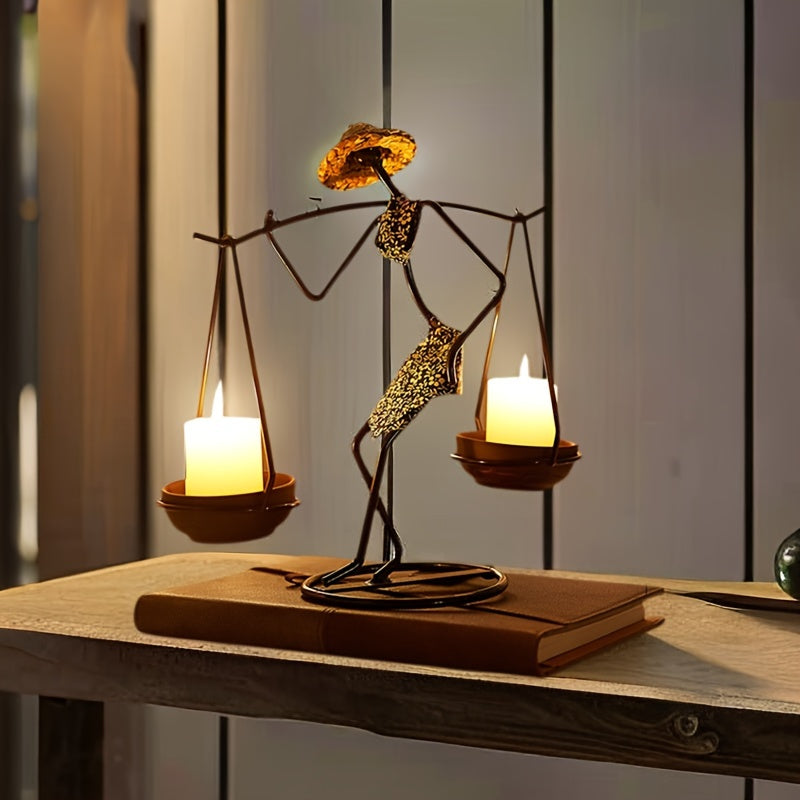 Creative Candle Holder in the Shape of Balance – Artistic Table Decoration Made of Cast Iron for a Warm Atmosphere
