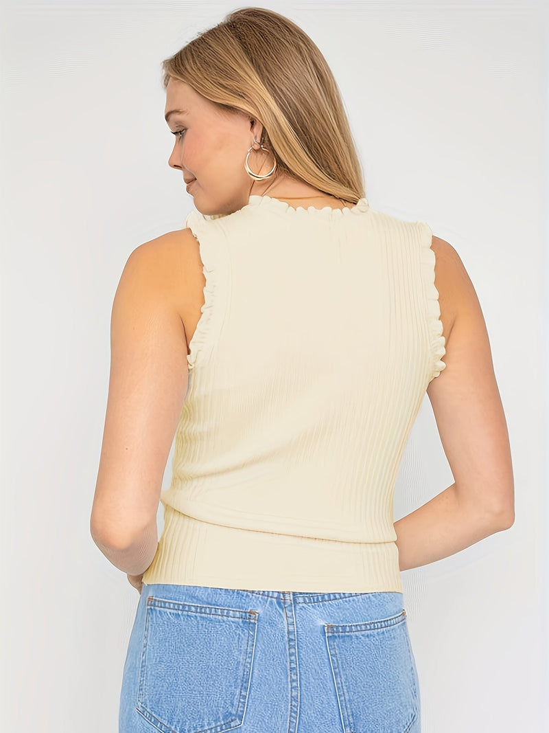 Elegancka Top bez Rękawów z Błyszczącymi Pasami i Kraciastymi Krawędziami