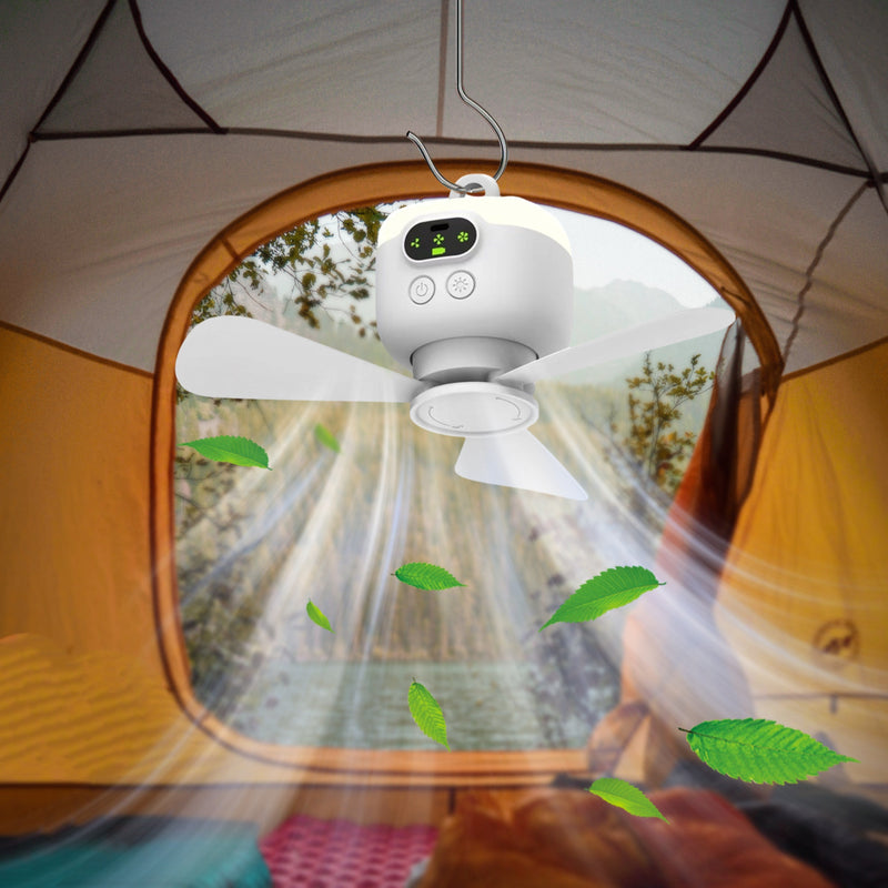 Przenośny Wentylator Campingowy z Oświetleniem – Ładowany i Z Pilotem do Użytku na Zewnątrz