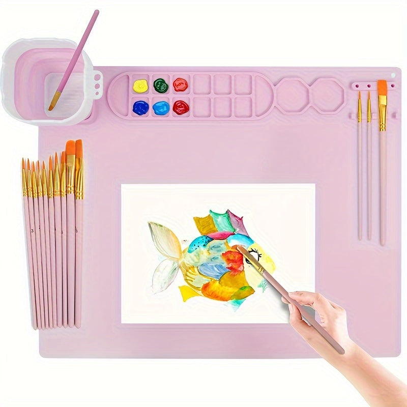 Mata malarska silikonowa z paletą i uchwytem na pędzle – Wytrzymała i elastyczna