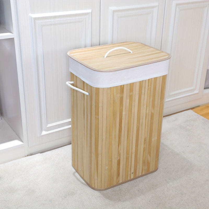 Kosz na pranie z bambusa z pokrywą i uchwytami – Naturalne i oszczędzające miejsce przechowywanie