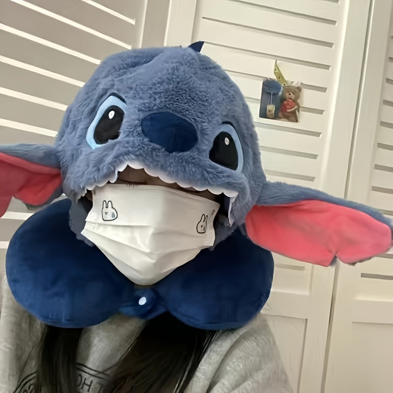 Poduszka podróżna Pluche Stitch z kapturem - Komfortowa poduszka w kształcie litery U z uszami