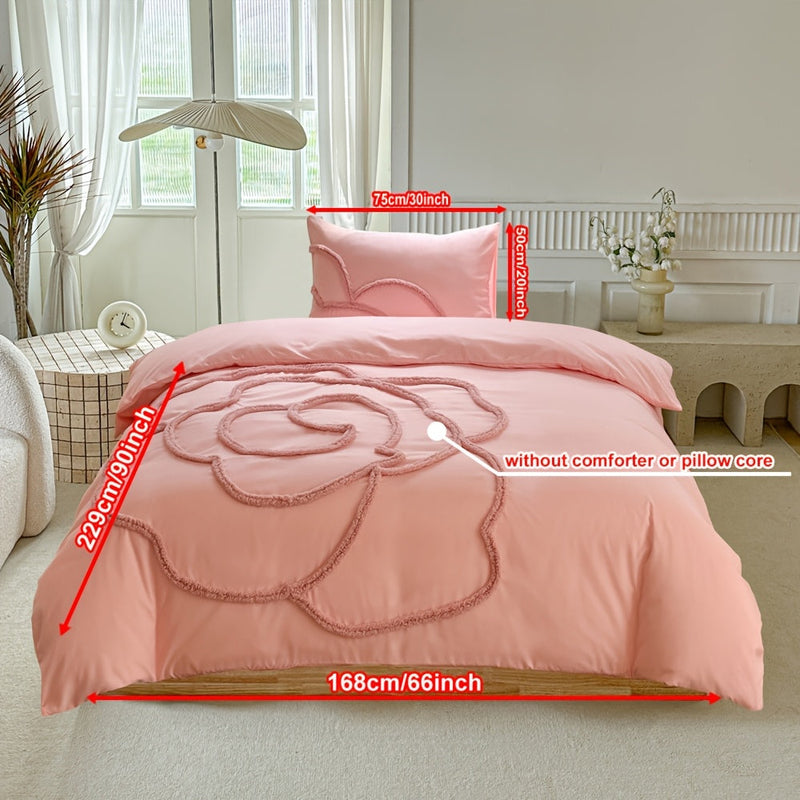 Bedding set with tufted pattern – Bedspread and pillowcases with large floral pattern