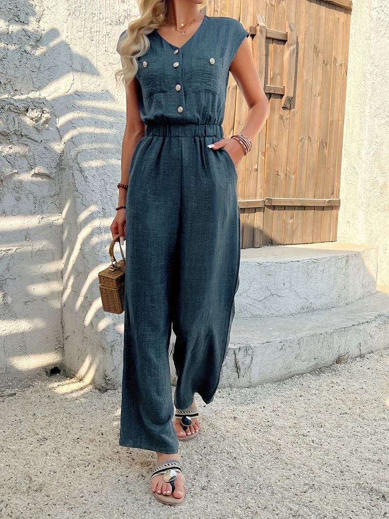 Elegancki kombinezon V-neck dla kobiet – Wysoki stan i casualowy styl