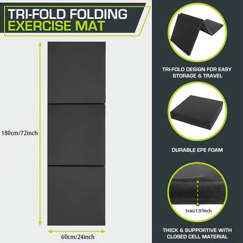 Przenośna maty do jogi w formie tryptyku z grubym wypełnieniem, antypoślizgową powierzchnią PU i uchwytem