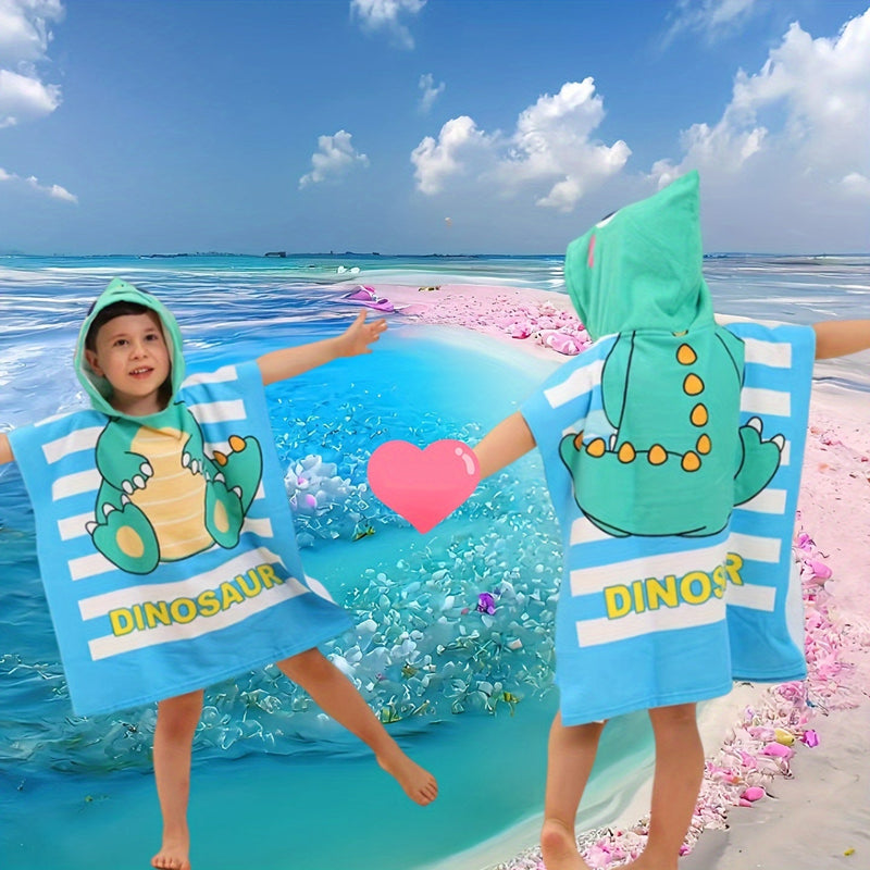 Gyerekeknek szánt strandtörölköző rajzfilm dinoszauruszokkal és kalózokkal – Puha fürdőlepedő kapucnival
