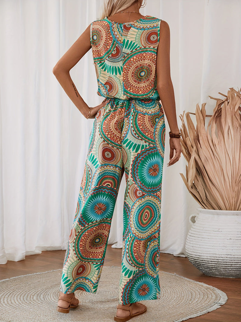 Casual Jumpsuit with Mandala Pattern for Women – Sleeveless and Breathable for Summer Days