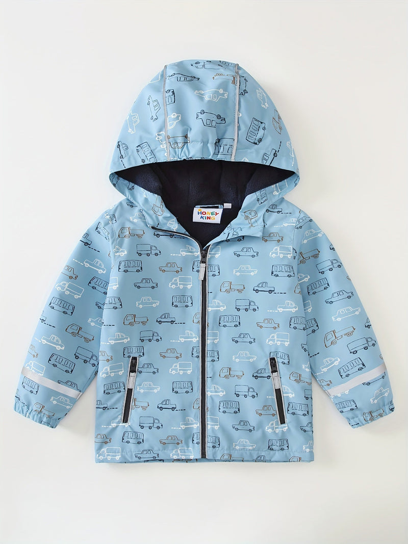 Chłopięca Fleece Kurtka z Motywem Auta – Wodoodporna i Wiatroszczelna Kurtka na Zewnątrz