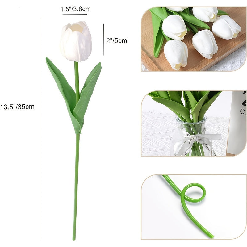 Set of 10 Artificial White Tulips – Ideal for Weddings, Photography, and Interior Decoration