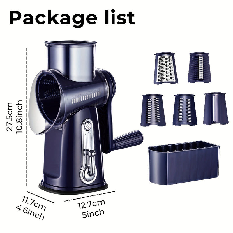 Răzătoare manuală multifuncțională pentru legume – răzătoare 5-în-1 pentru brânză și tăierea legumelor cu bază antiderapantă