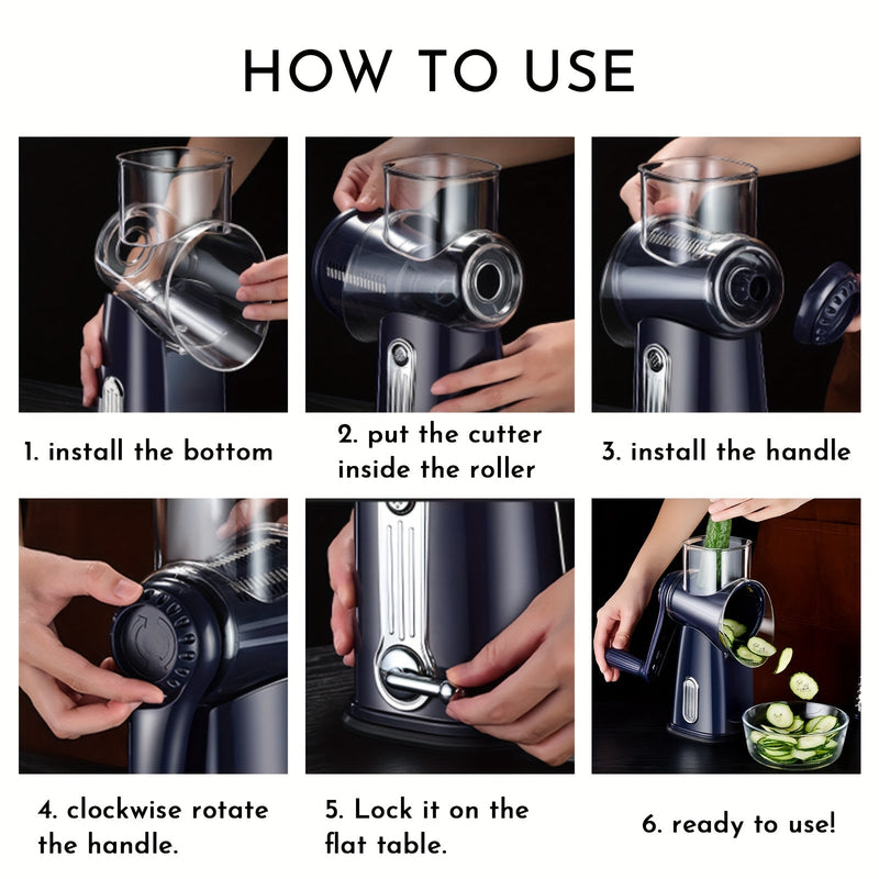 Răzătoare manuală multifuncțională pentru legume – răzătoare 5-în-1 pentru brânză și tăierea legumelor cu bază antiderapantă