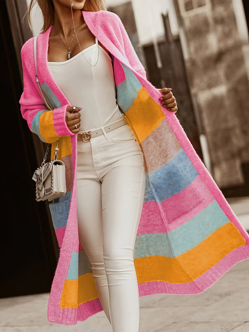 Cardigan with Open Front in Colorful Blocks – Fun and Stylish Choice for Spring and Autumn