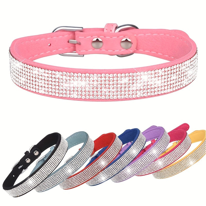 Adjustable Leather Dog Collar with Zirconia – Strong and Durable