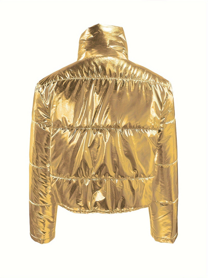 Lśniąca Krótka Kurtka z Zipperem - Ciepła i Stylowa Kurtka Zimowa dla Kobiet