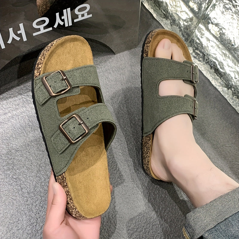 Retro pantofle s dvojitými nastavitelnými přezkami pro muže – pohodlné a stylové pro muže