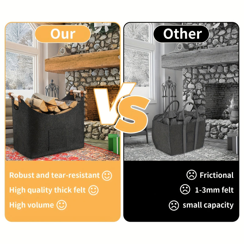 Składany Kosz Filcowy XL z Drewnianymi Uchwytami – Ekologiczny i Stylowy Kosz do Użytku Wewnętrznego