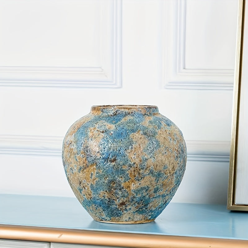 Unikalny Vintage Ceramiczny Wazon – Ręcznie Wykonany Niebieski Kamionka dla Autentycznego Wyglądu
