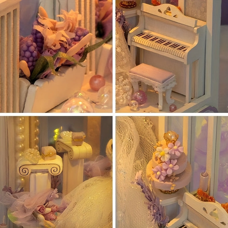 DIY Suknia Ślubna Domek dla Lalek – Zestaw Budowlany 3D z Oświetleniem i Dekoracyjnymi Meblami