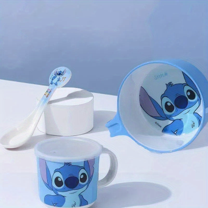 3-częściowy zestaw naczyń Stitch – Miska, Kubek i Łyżka z Urokliwym wzorem z kreskówki