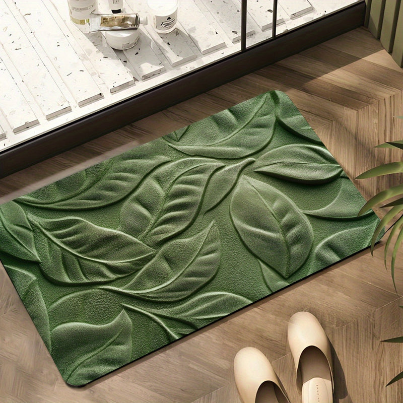 Mata Łazienkowa z Diatomitowej Ziemi z Zielonym Wzorem Liści – Absorbująca i Szybkoschnąca