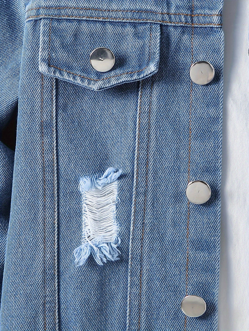 Casual Ripped Denim Kurtka i Spodnie – Idealne dla Przygodowych Chłopców