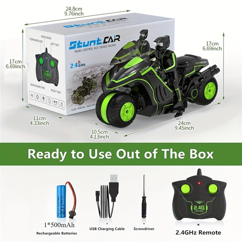 Motocicletă Stunt Controlată de la Distanță – Roți Rotative 360° și Viteză Mare pentru Copii