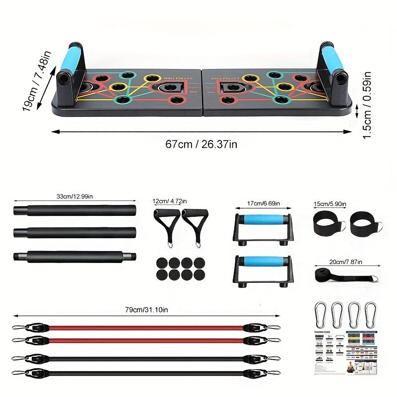 Zestaw deski do pompków z uchwytami, taśmami oporowymi i akcesoriami – idealny do treningu klatki piersiowej i brzucha