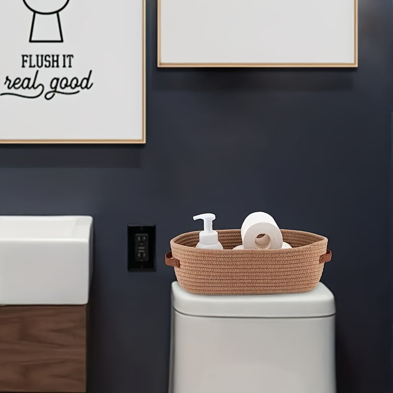 Boho Koszyk do Przechowywania z Skórzanymi Uchwytami – Idealny do Łazienki i Salonu