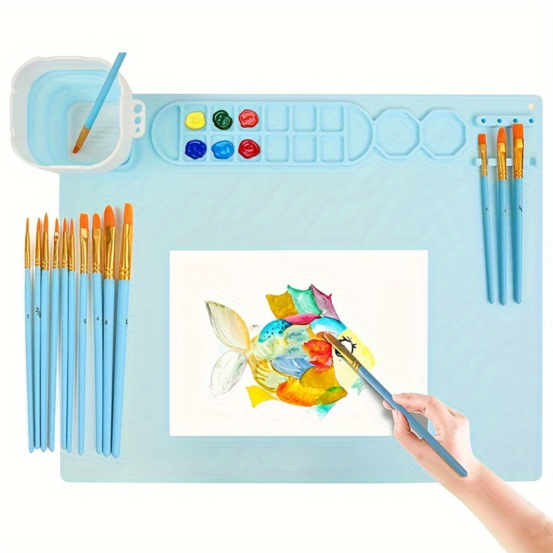 Mata malarska silikonowa z paletą i uchwytem na pędzle – Wytrzymała i elastyczna