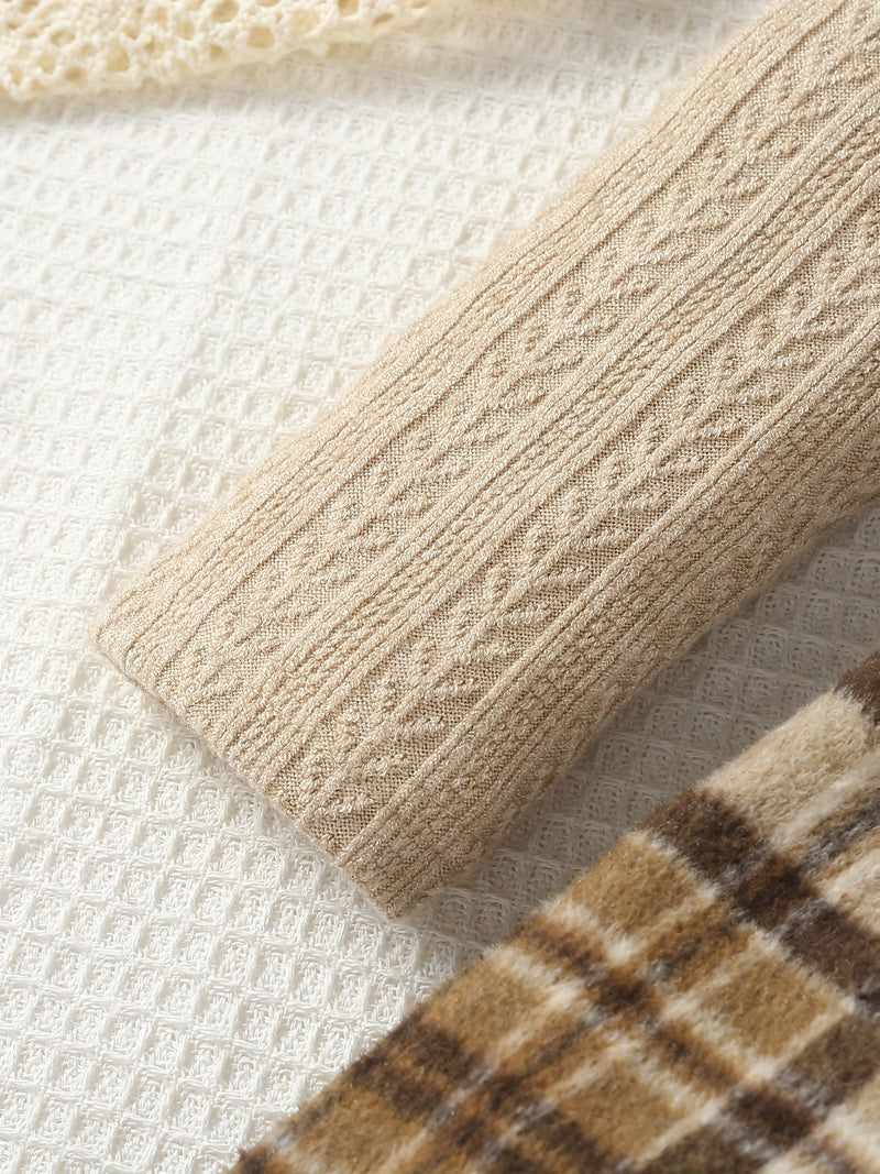 Eva Zimowy Strój dla Dzieci - Sweter z Golfem i Spódniczka w Kratę oraz Kapelusz