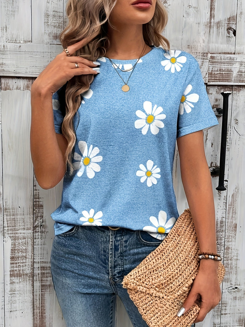 T-shirt z nadrukiem stokrotek – Casual i oddychający na wiosnę i lato