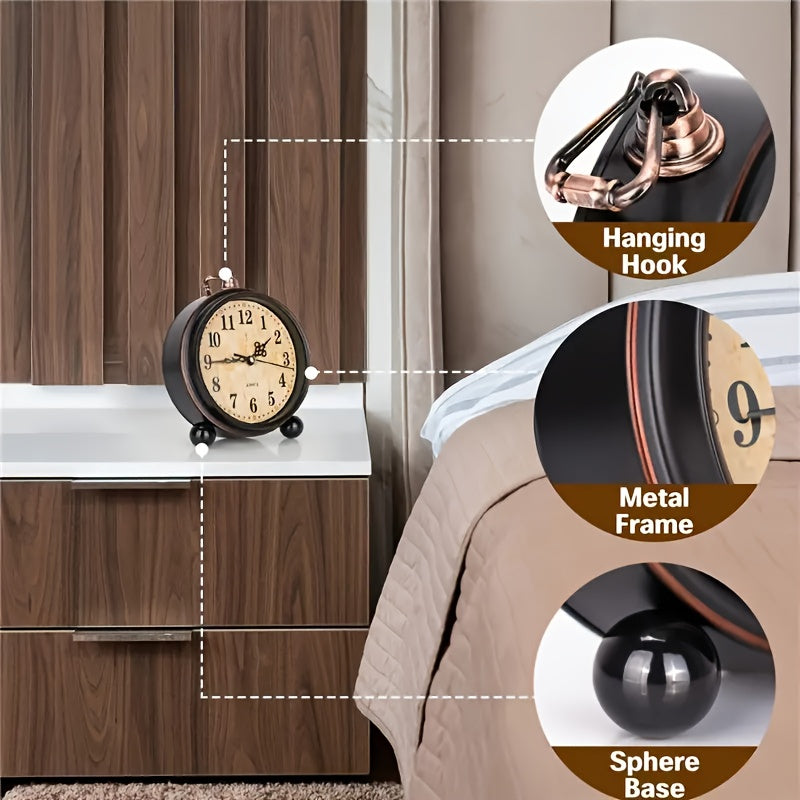 Retro Metalowy Budzik z Cichym Mechanizmem – Klasyczny Format Biurkowy do Sypialni lub Biura