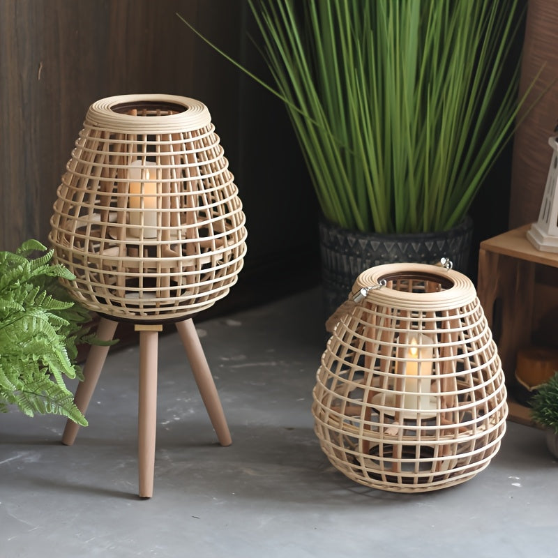 Handwoven Rattan Lamp with Candle Holders – Loose Decorative Element for Living Room, Balcony or Gastronomy