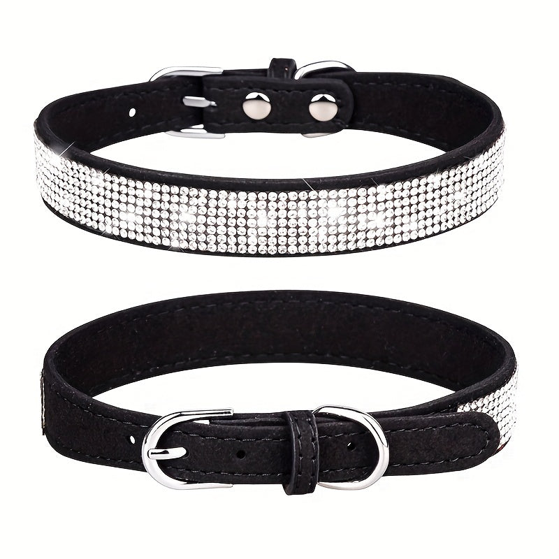 Adjustable Leather Dog Collar with Zirconia – Strong and Durable