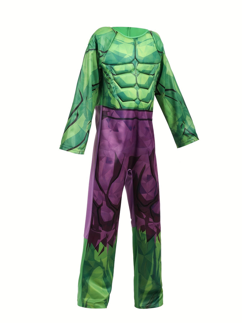 Kostium Superbohatera dla Dzieci – Zielony Kombinezon z Wzorem Mięśni i Maską