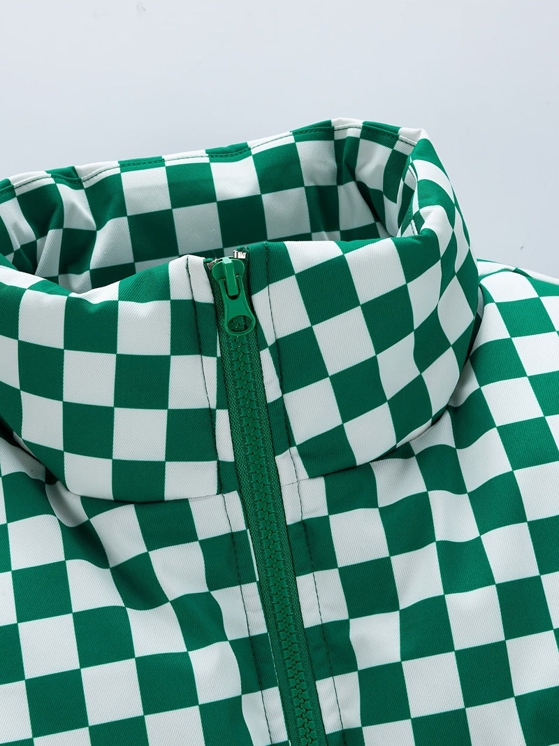 Stylowa Puchowa Kurtka w Kratę dla Mężczyzn – Oddychająca i Ciepła Kurtka Zimowa z Stojącym Kołnierzem