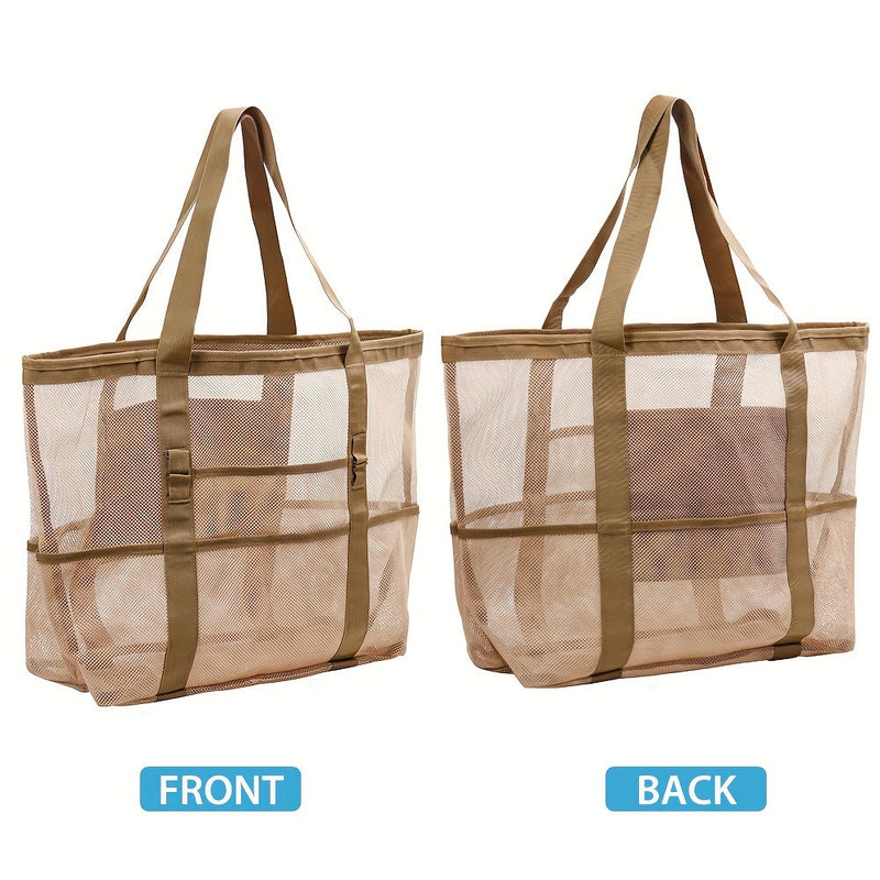 Lekka i Przestronna Siatkowa Torba Plażowa – 40L Składana Torba z Stałymi Ramiączkami i Otwarty Górą