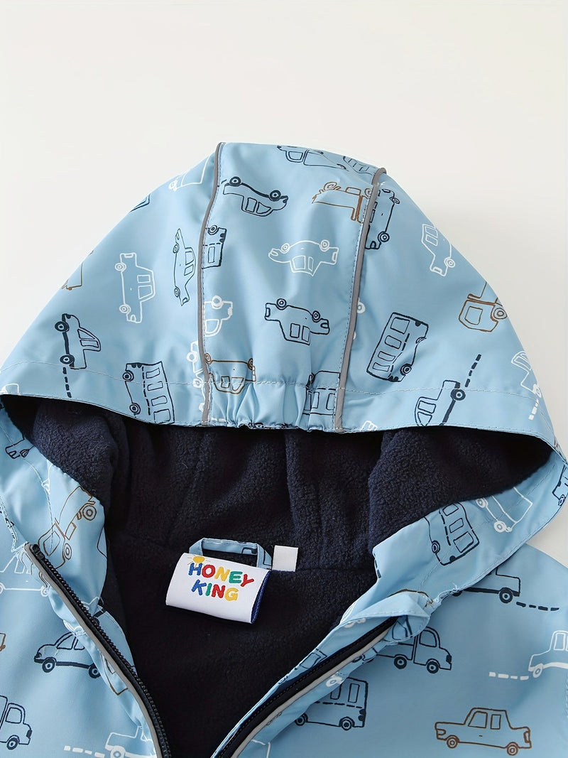 Chłopięca Fleece Kurtka z Motywem Auta – Wodoodporna i Wiatroszczelna Kurtka na Zewnątrz