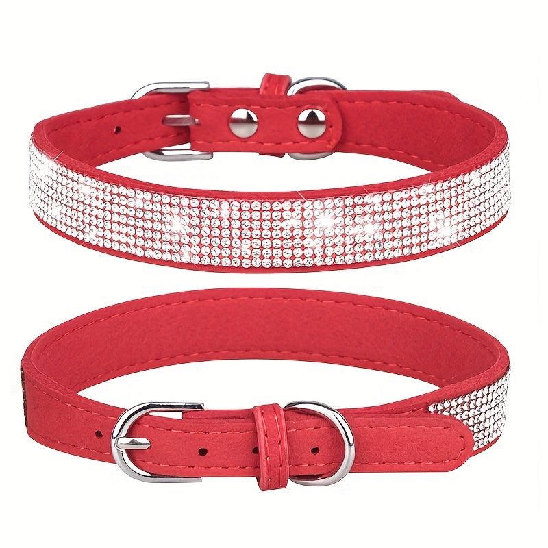 Adjustable Leather Dog Collar with Zirconia – Strong and Durable