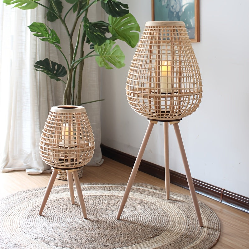 Handwoven Rattan Lamp with Candle Holders – Loose Decorative Element for Living Room, Balcony or Gastronomy