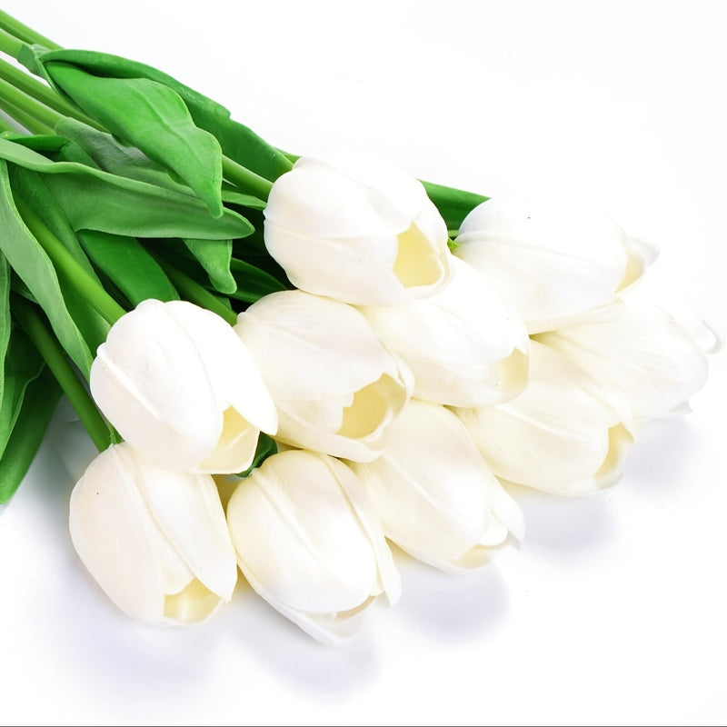 Set of 10 Artificial White Tulips – Ideal for Weddings, Photography, and Interior Decoration