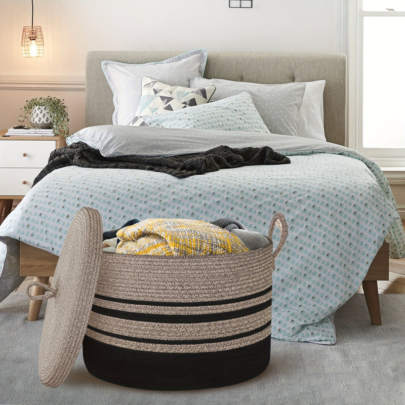 Klasyczny Woven Kosz na Przechowywanie z Pokrywą - Stylowe Rozwiązanie dla Twoich Rzeczy