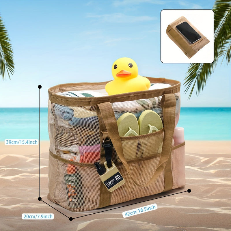 Lekka i Przestronna Siatkowa Torba Plażowa – 40L Składana Torba z Stałymi Ramiączkami i Otwarty Górą
