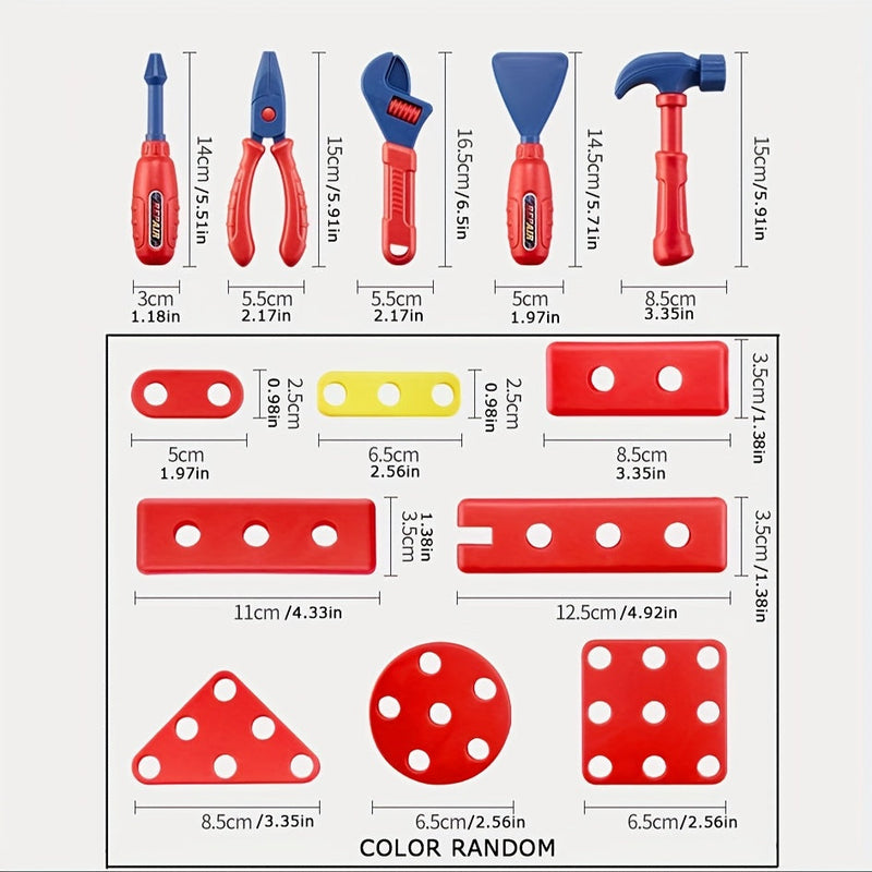48-elementowy Zestaw Narzędzi dla Dzieci – Z Elektrywiertarką, Kaskiem Ochronnym i Torbą do Przechowywania
