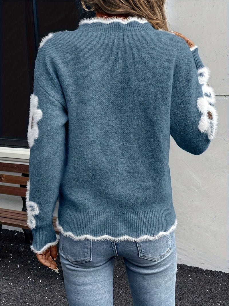 Elegancki Sweter Kwiatowy z Dekoltem w Serek – Idealny na Wiosnę i Jesień