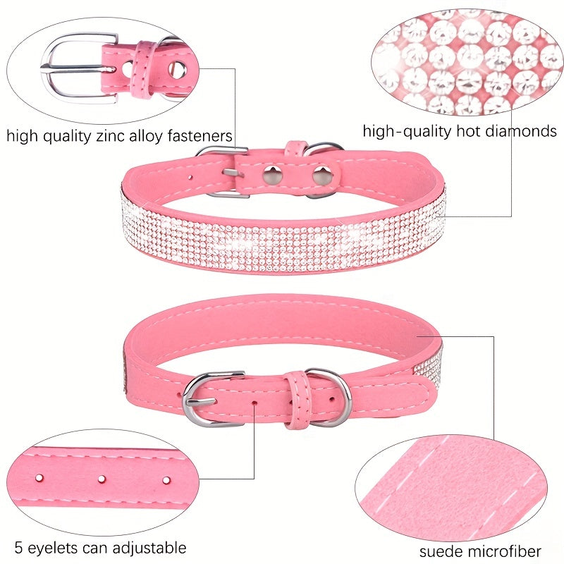 Adjustable Leather Dog Collar with Zirconia – Strong and Durable