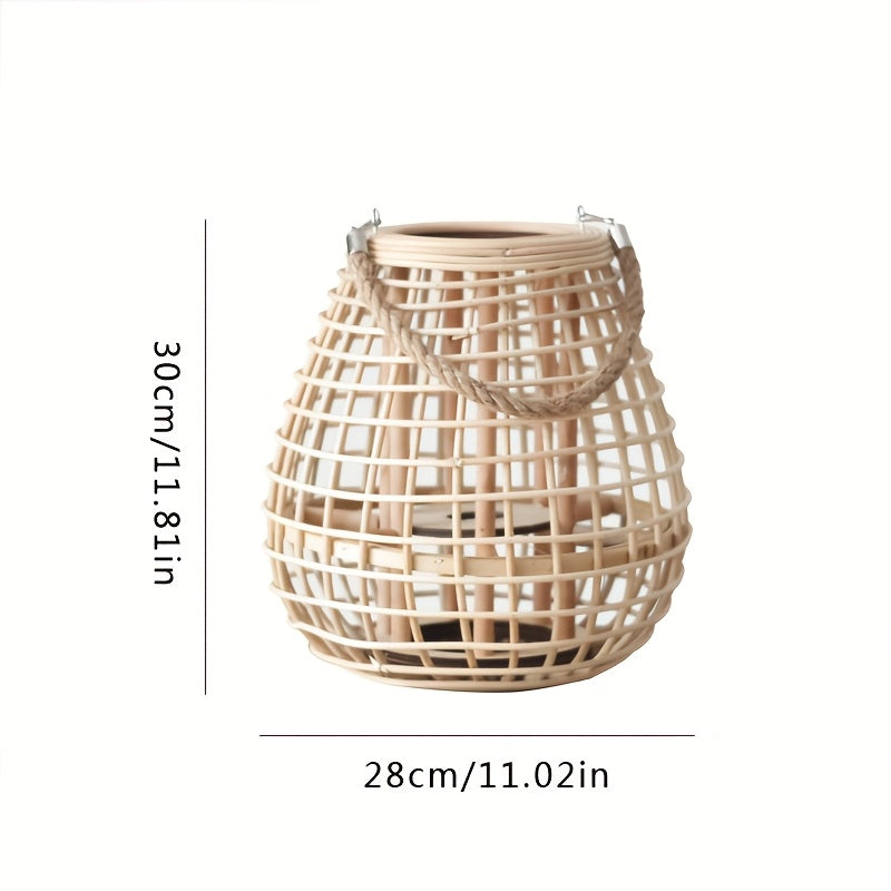 Handwoven Rattan Lamp with Candle Holders – Loose Decorative Element for Living Room, Balcony or Gastronomy