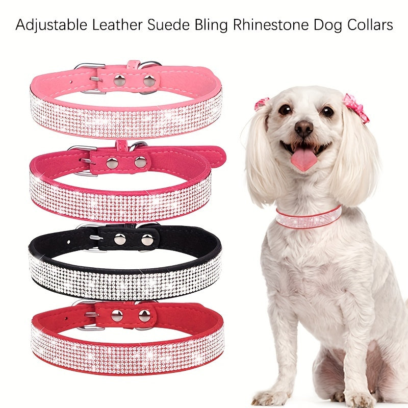Adjustable Leather Dog Collar with Zirconia – Strong and Durable